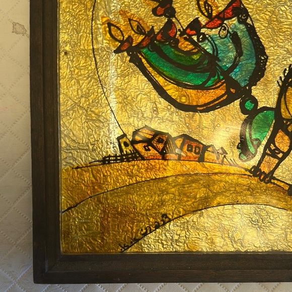 Elegant Wood w/Brown Glass Lion,Birds and Leafs Art Piece Small - Picture 4 of 4